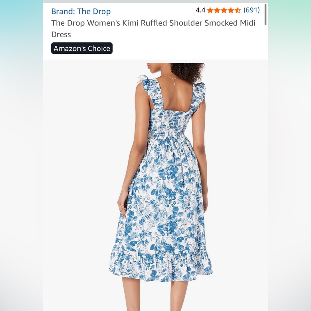 The Drop Kimi Floral Ruffled Sleeve Smocked top Midi Dress Medium - Picture 3 of 3